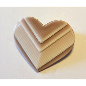 VTG Lea Stein Paris France Tan Heart Shaped Striped Celluloid Pin Brooch 1.3"